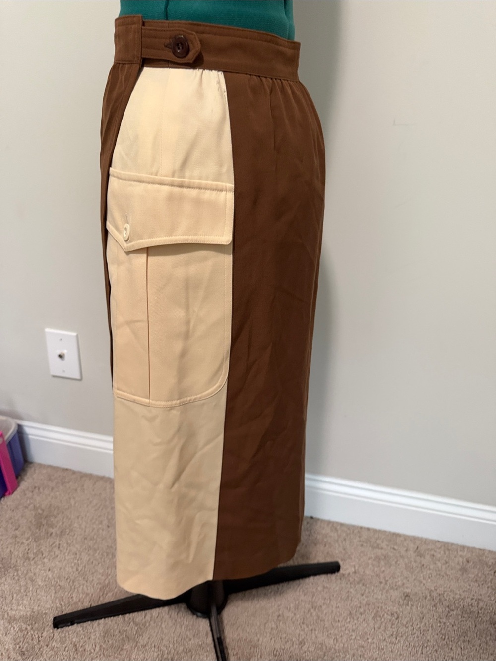 Vintage Escada color block Brown and Cream Wrap-Style Women's Skirt - Picture 2 of 6